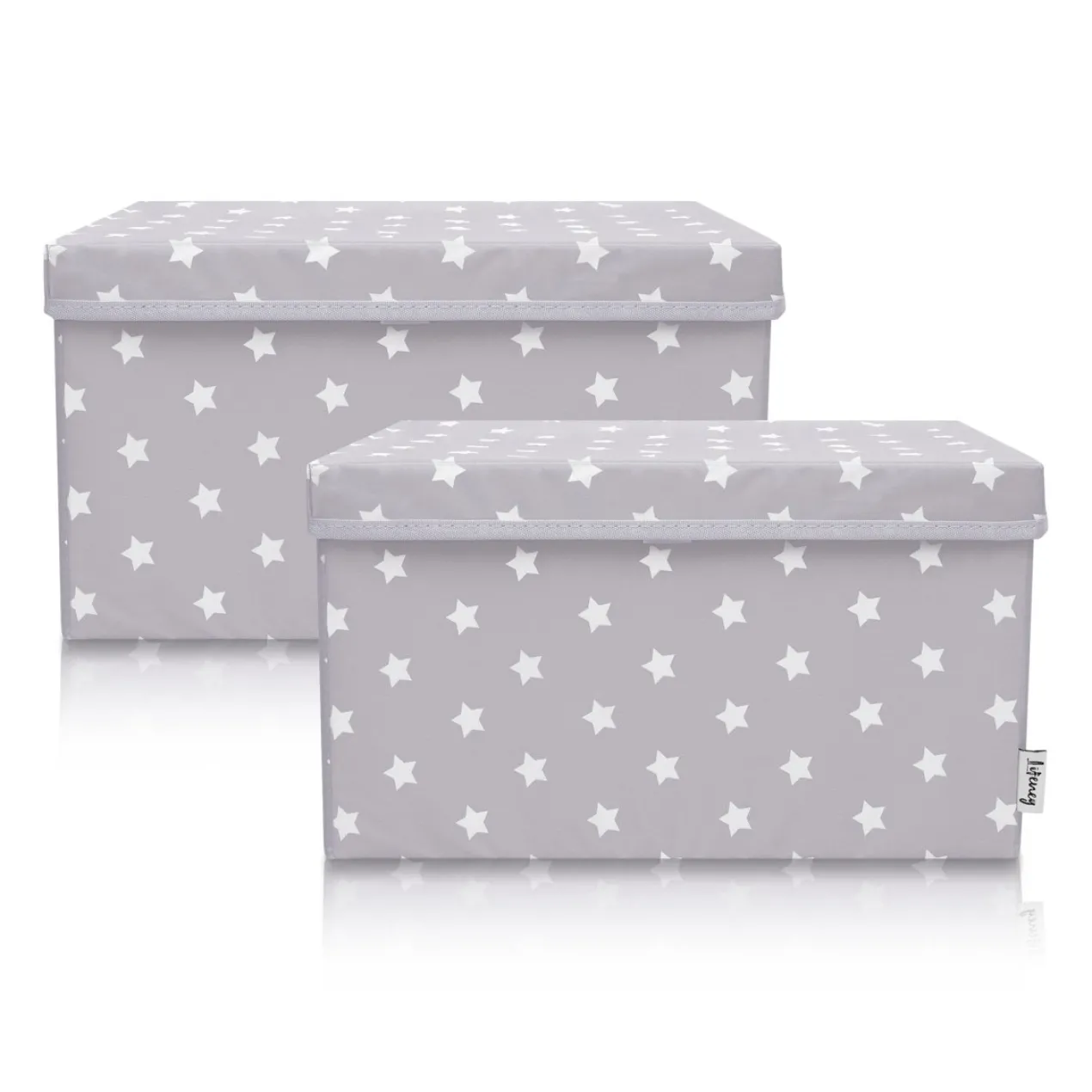 Aufbewahrungsbox 2er-Set Sterne, hellgrau, 25x37x21cm