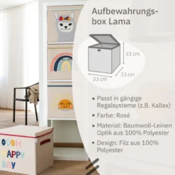 Aufbewahrungsbox mit Deckel Lama, 33x33x33cm