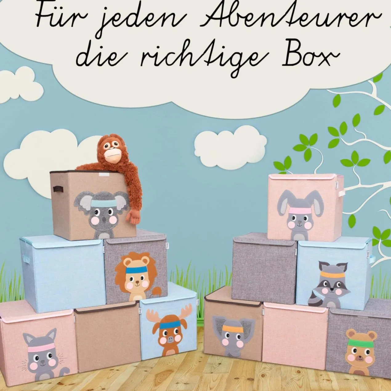 Aufbewahrungsbox mit Deckel, Stier, braun, 33x33x33cm