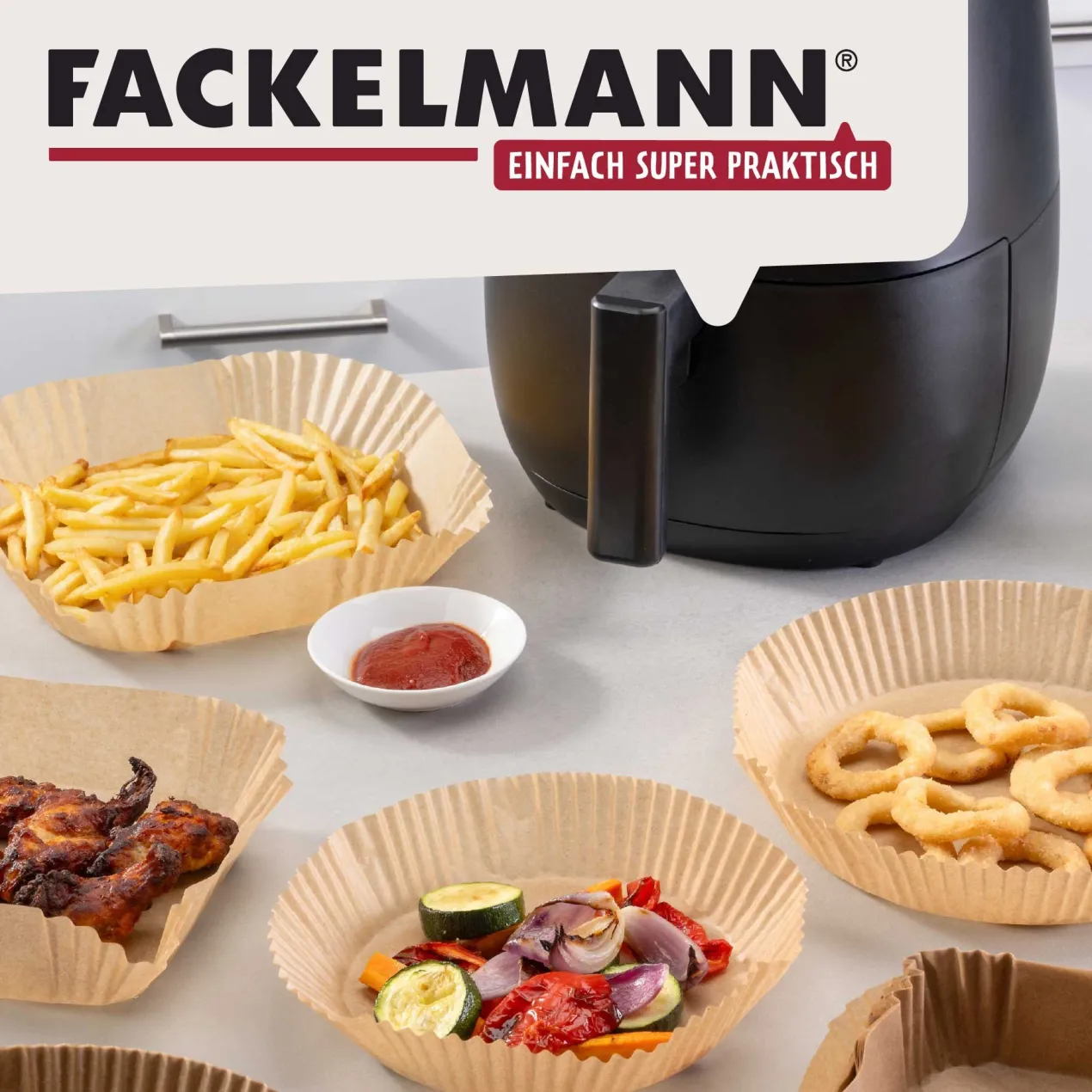 Backpapier für Heißluftfritteuse eckig, 20cm, 50 Stk.