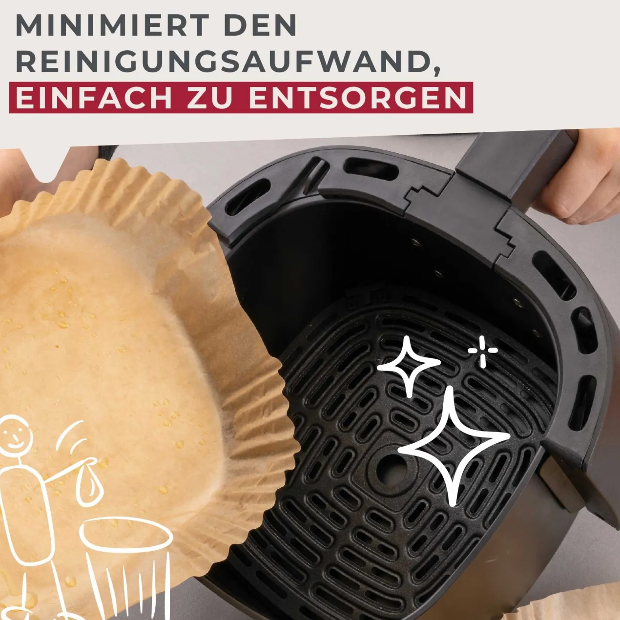 Backpapier für Heißluftfritteuse eckig, 20x20x4,5cm, 40 Stk.