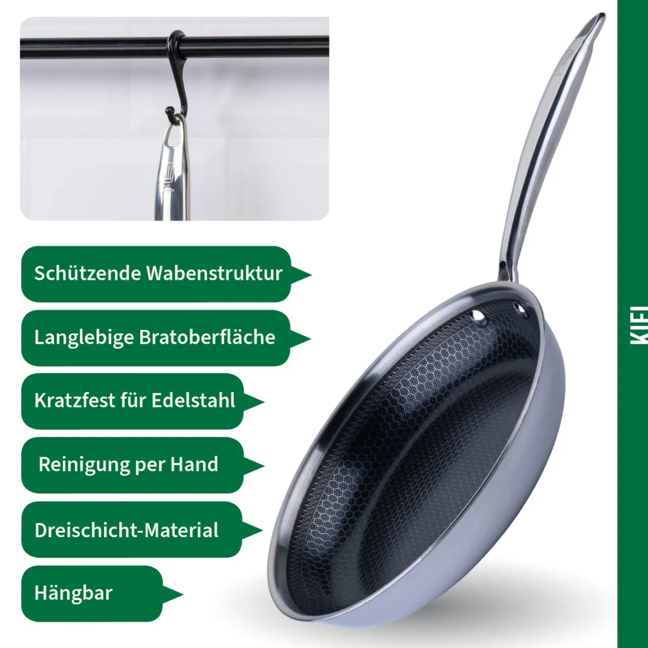 Bratpfanne Kiel, Edelstahl, antihaft, Wabenboden, Ø24cm
