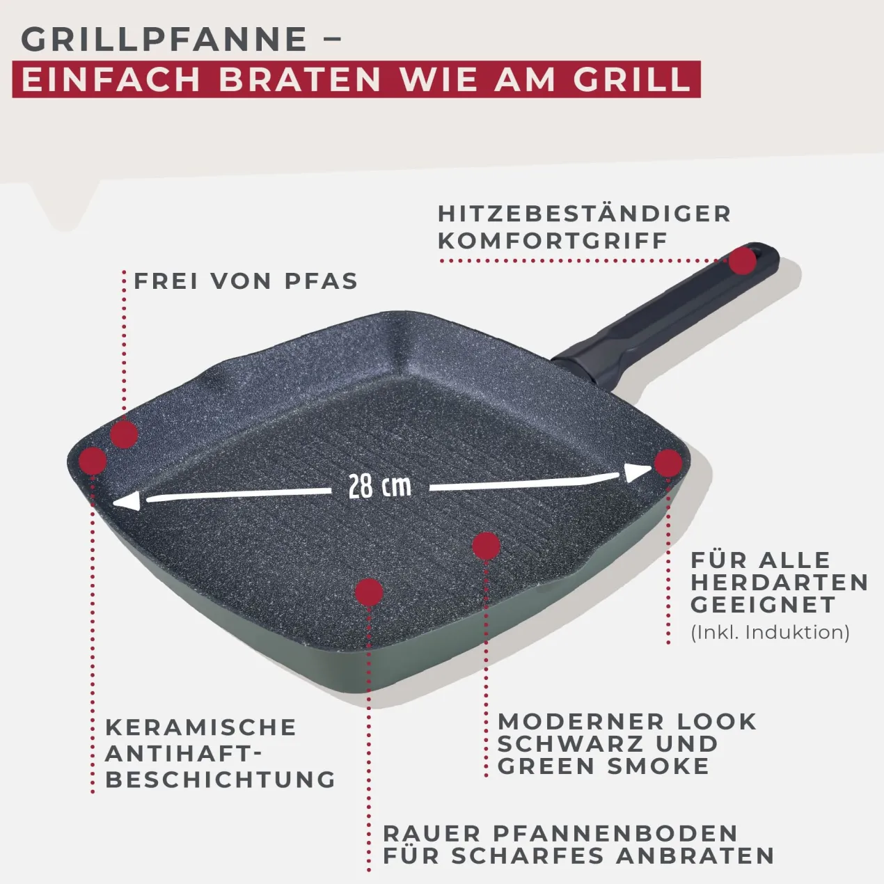 Grillpfanne Balance, Keramik, antihaft, Ø28cm