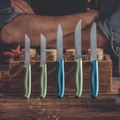 Küchenmesser gezahnt Elemental, 10cm Klinge, blau