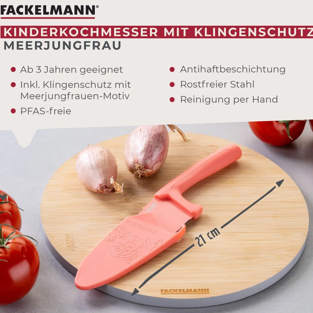 Kinderkochmesser mit Klingenschutz Mini Cooking, Meerjungfrau, 2-tlg.