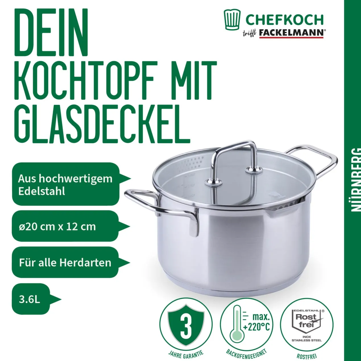 Kochtopf mit Glasdeckel Nürnberg, Ø20cm