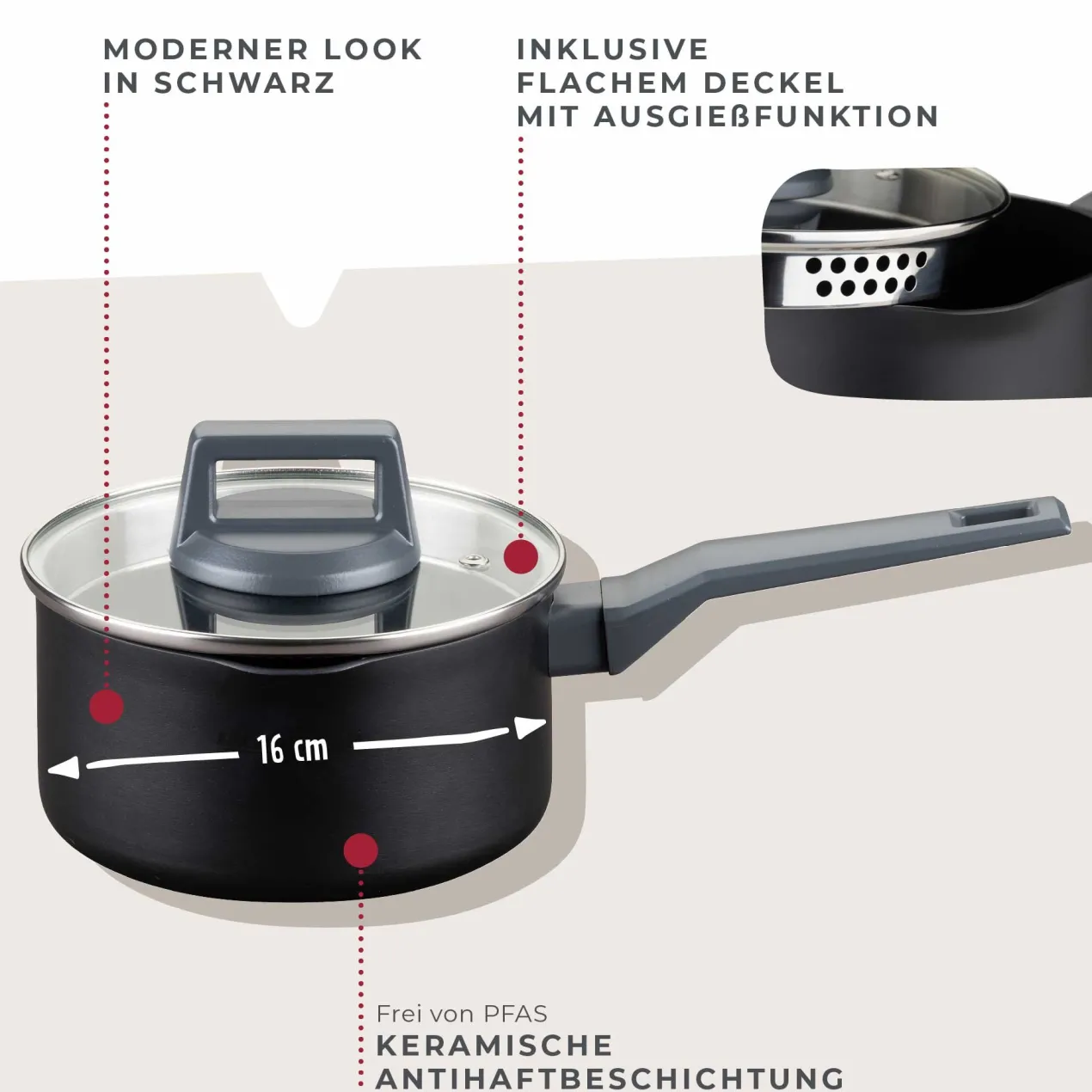 Kochtopf mit Stiel Statement, antihaft, Ø16cm – 20% Rabatt mit Code: COOK20