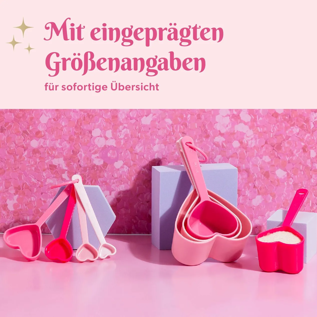 Messbecher- und Messlöffel-Set, Herz, rosa pink, 8-tlg.
