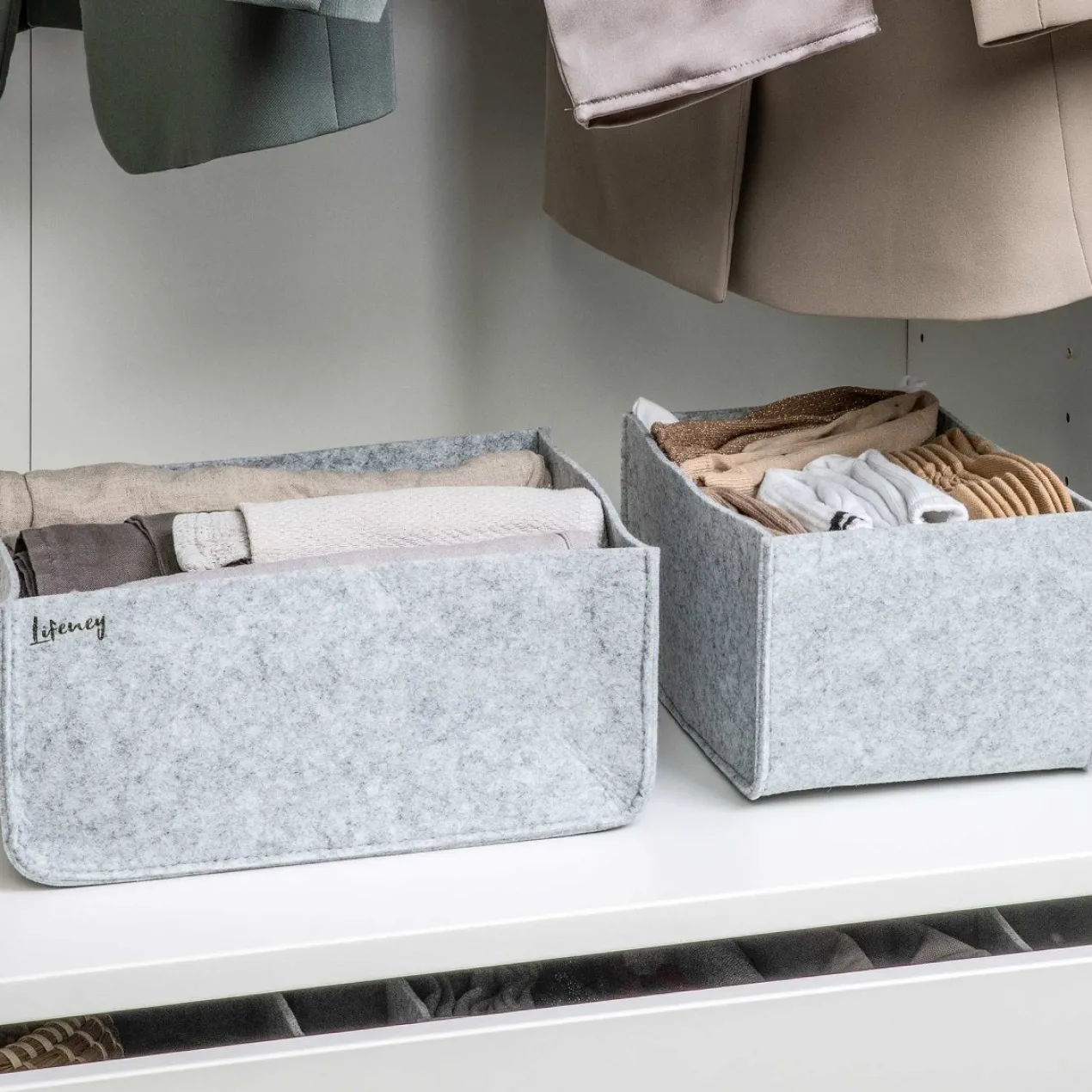 Organize your closet Schubladenorganizer, 2er Set, Filz, grau