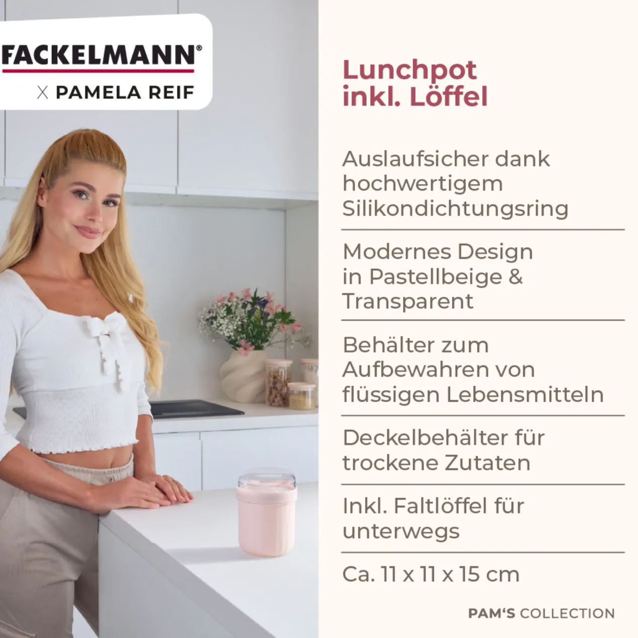 Pamela Reif Müsli to go Becher inkl. Löffel, 500ml, beige
