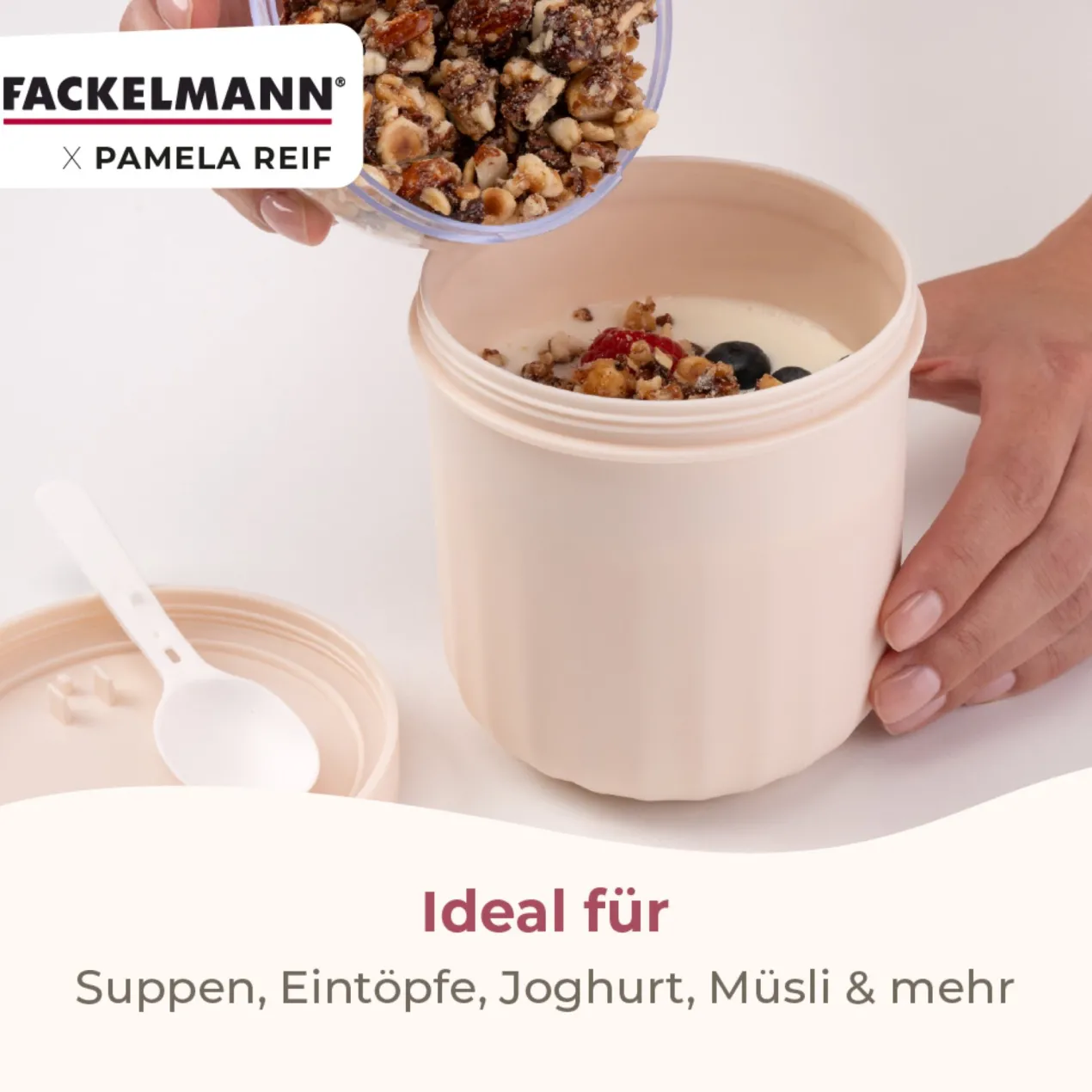 Pamela Reif Müsli to go Becher inkl. Löffel, 500ml, beige