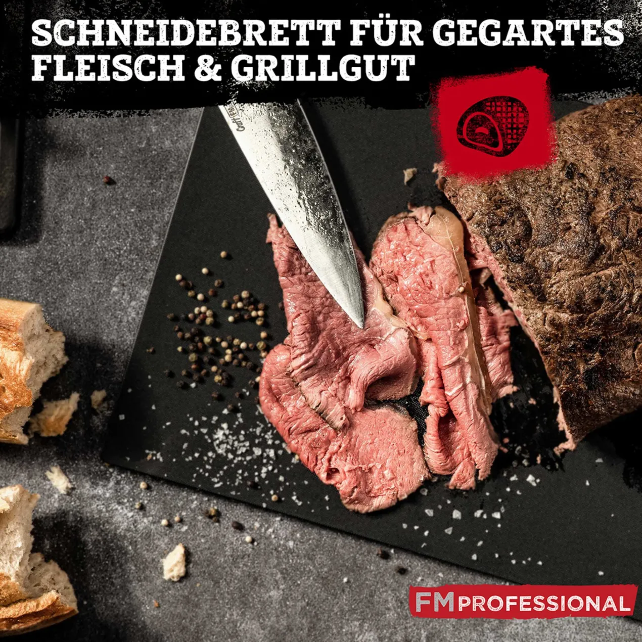 Schneidebrett HACCP für gekochtes Fleisch, 45x30cm, schwarz