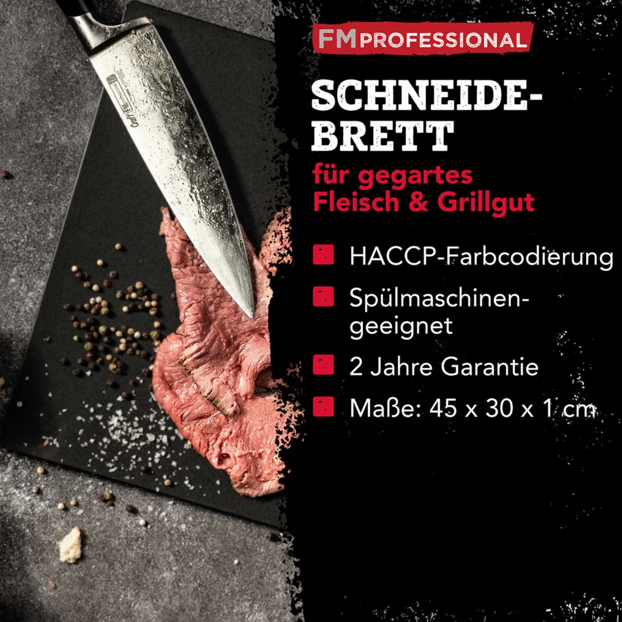 Schneidebrett HACCP für gekochtes Fleisch, 45x30cm, schwarz