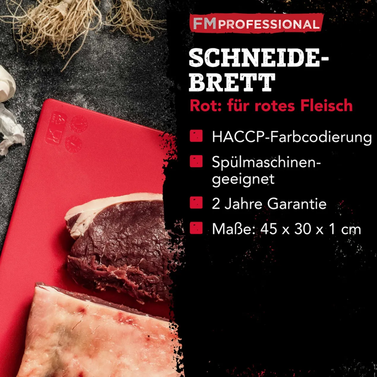 Schneidebrett HACCP für rohes Fleisch, 45x30cm, rot