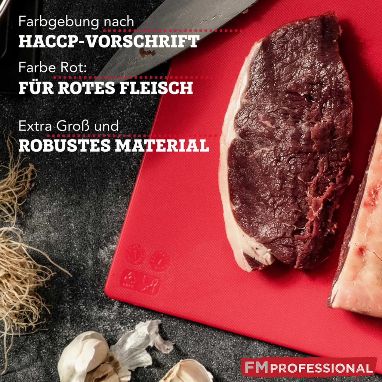 Schneidebrett HACCP für rohes Fleisch, 45x30cm, rot