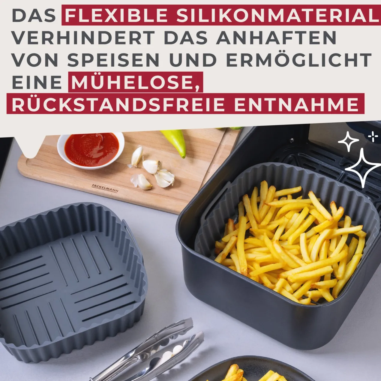 Silikonform für Heißluftfritteuse eckig, 19x19x5cm