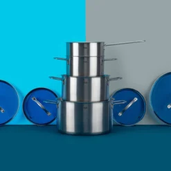 Soßentopf mit blauem Glasdeckel, Ø16cm, Edelstahl