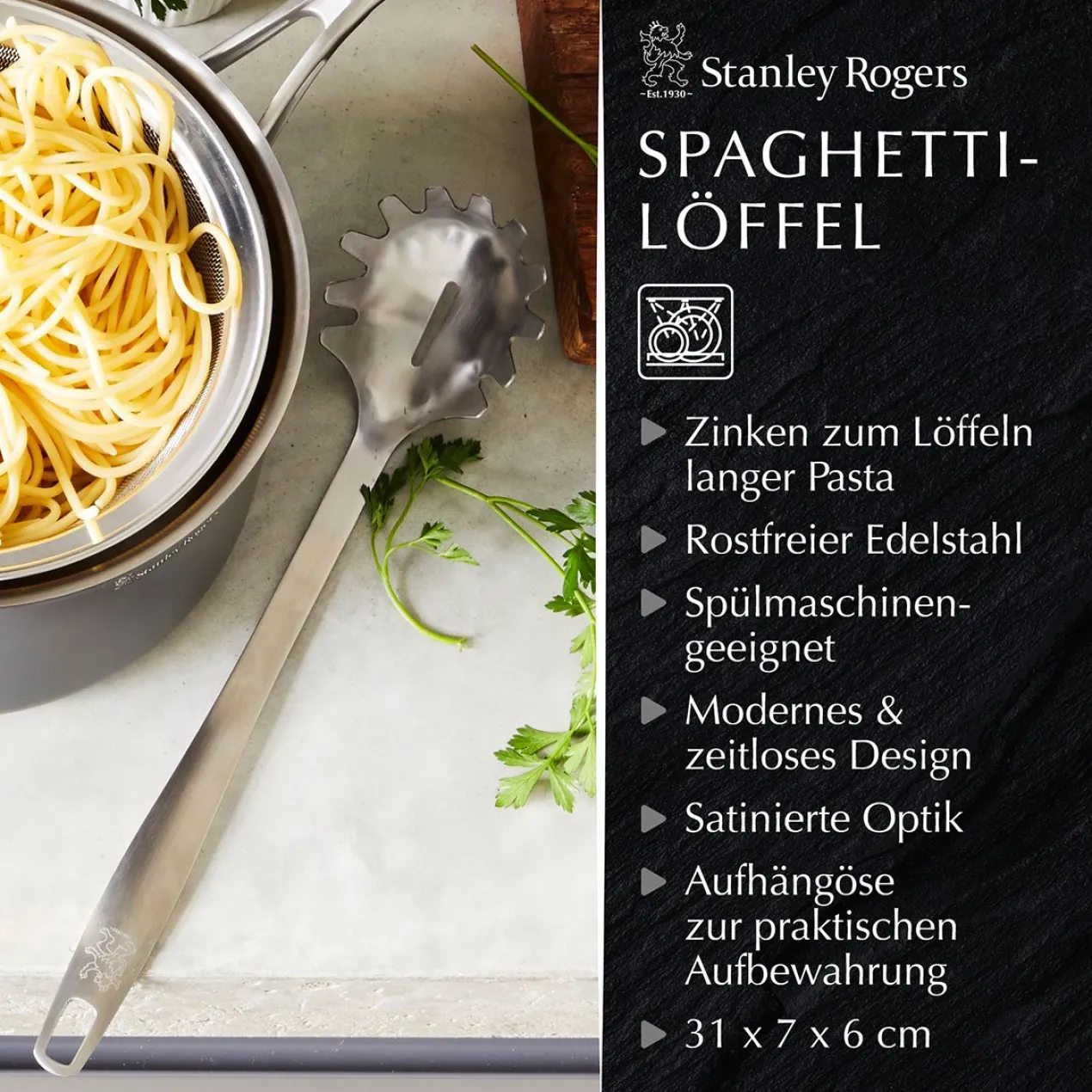 Spaghettilöffel Satin, 31cm, Edelstahl