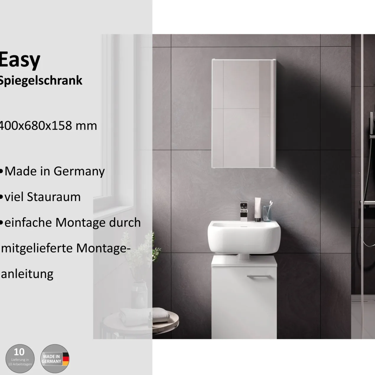 Spiegelschrank Easy, 40cm, weiß