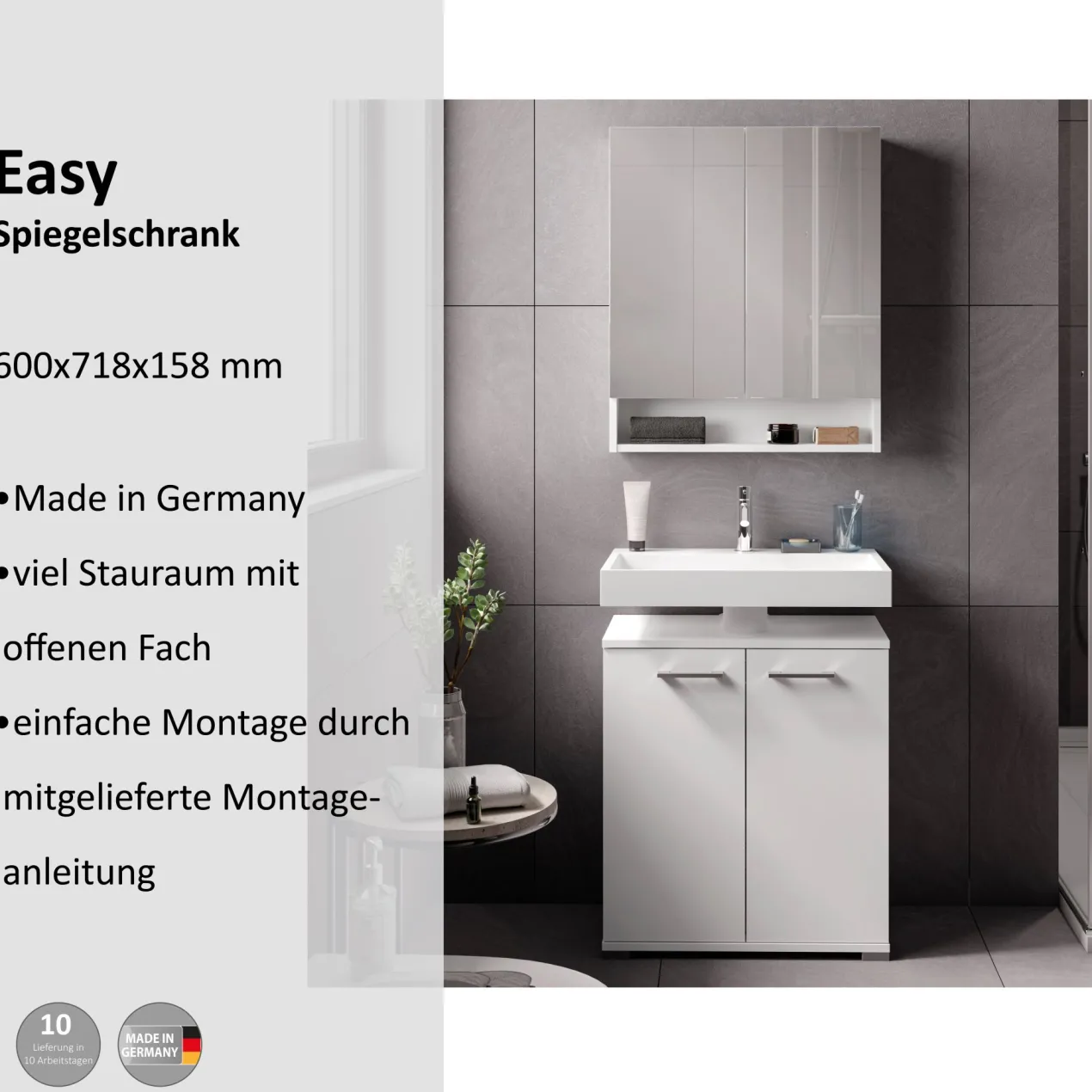 Spiegelschrank Easy, 60cm, weiß