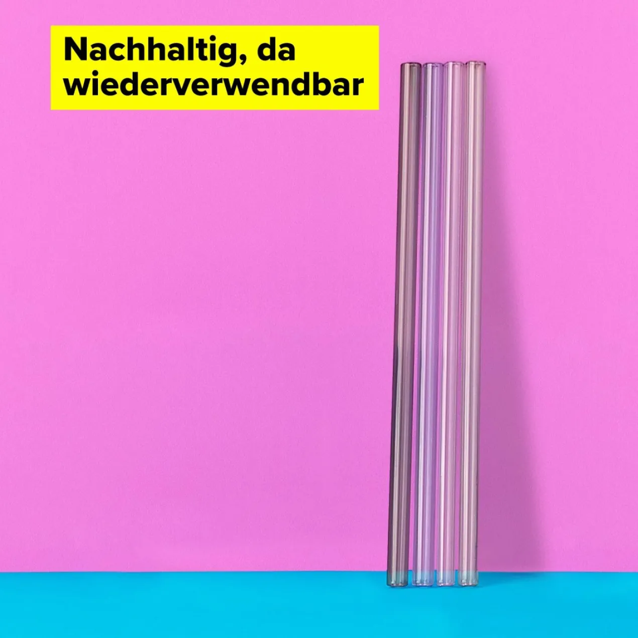Strohhalme wiederverwendbar, inkl. Reinigungsbürste, 4 Stück, Glas